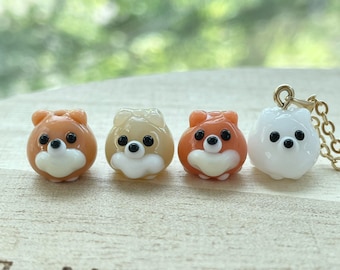 Pomeranian Necklace, Cream Sable / Orange / Red / White, Gold / Silver Plated, Handmade Glass Beads, Cute, Miniature, Dog Jewelry, Gift