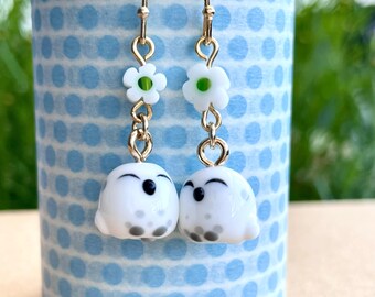 Snowy Owl Earrings: Handmade Lampwork Glass Bird Bead Jewelry