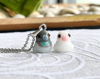 Tiny Pigeon Dove Necklace (11x11mm): Handmade Lampwork Glass Miniature Bird Animal jewelry