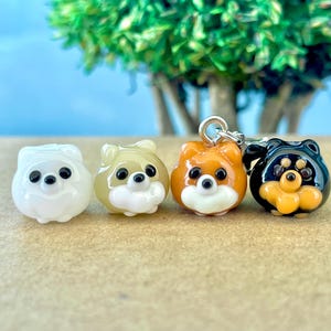 Handmade Lampwork Glass Pomeranian Dog Bead (10x11mm), Animal Charm, Keychain Phone Accessory, Jewelry Making