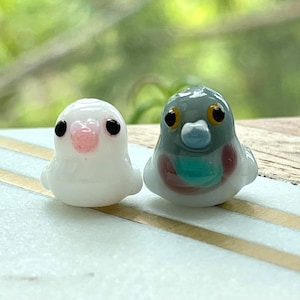 Tiny Lampwork Glass Rock Pigeon / Dove Bead (11x11mm): Bird Charm, Keychain Phone Accessory, Jewelry Making