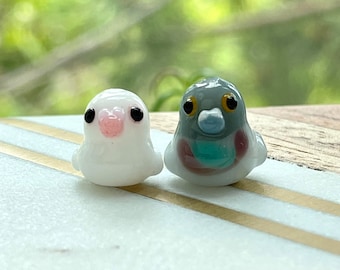 Handmade Lampwork Rock Pigeon / White Dove Bead, Cute Glass Bird Zipper Pull, Keychain, Phone, Bag Purse Charm, Miniature Bird Accessories