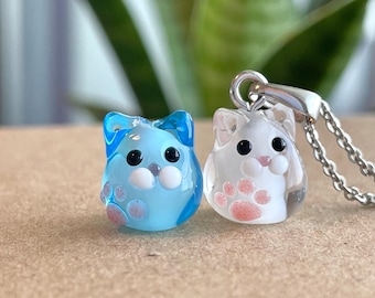 Tiny Cat Necklace: Handmade Lampwork Glass Animal Jewelry