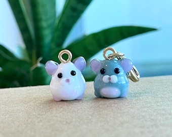 Chinchilla Glass Bead Zipper Charm / Keychain / Phone Strap Charm, Lanigera, Cute Animal Miniature Accessories, Gift for Kids