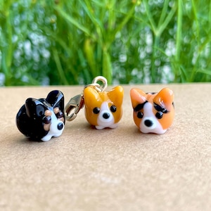 Handmade Lampwork Corgi Bead, Cute Glass Pet Zipper Pull, Keychain, Phone, Bag Purse Charm, Miniature Animal Accessories, Dog Mom Gift