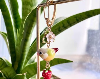 Lampwork Glass Green Cheek Conure Charm: Bird Zipper Pull, Keychain, Bag Accessory