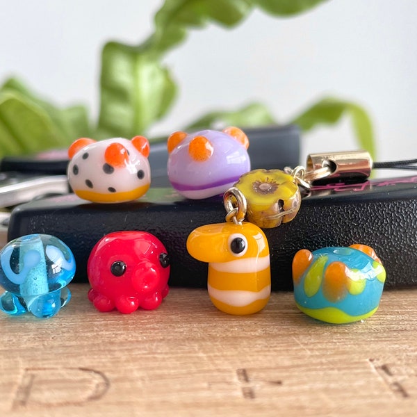 Sea Creatures Glass Beads Phone Strap Charm, Tiny, Octopus, Jellyfish, Garden Eel, Sea Slugs, Cute Miniature Accessory, Gift for Kids