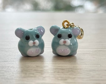 Chinchilla Glass Beads, Tiny, Lanigera, Clip On / Keychain / Phone Strap Charm, Cute Handmade Animal Miniature Accessories, Gift for Kids