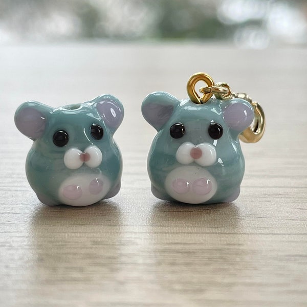 Chinchilla Glass Beads, Tiny, Lanigera, Clip On / Keychain / Phone Strap Charm, Cute Handmade Animal Miniature Accessories, Gift for Kids