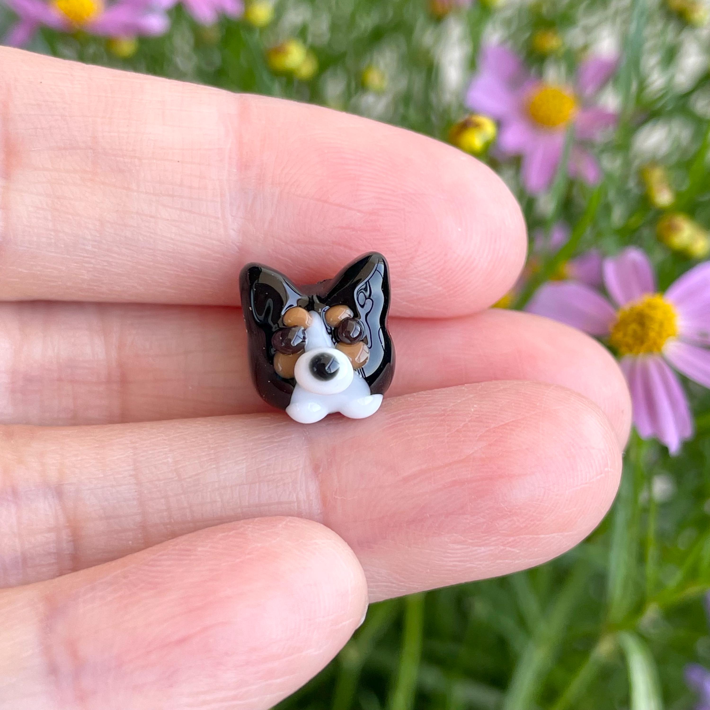 Handmade Lampwork Glass Corgi Dog Bead: Clip-on Charm, Zipper Pull