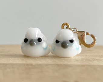 Silkie Chicken Glass Beads, Tiny, Clip On / Keychain / Phone Strap Charm, Handmade Lampwork, Cute Animal Miniature Accessories, Gift for Kid