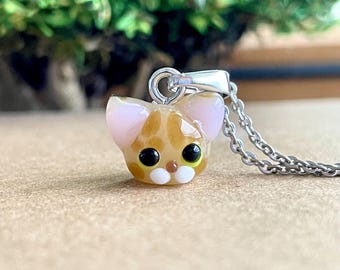 Tiny Sand Cat Necklace: Handmade Lampwork Glass Miniature Animal Jewelry