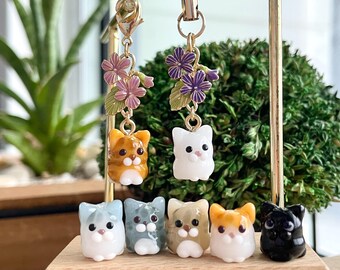 Dije de gato atigrado de cristal soplado: tirador de cremallera, llavero, bolso, correa de teléfono.