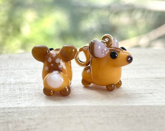 Handmade Lampwork Glass Deer Bead: Clip On Charm, Zipper Pull, Keychain, Phone, Bag Accessory