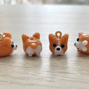 Corgi Glass Beads, Tiny, Handmade Lampwork, Pembroke Welsh Corgi, Clip On / Keychain / Phone Strap Charm, Cute Puppy Miniature, Dog Mom Gift