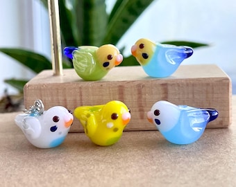 Handmade Lampwork Budgie Bead, Cute Glass Bird Zipper Pull, Keychain, Phone, Bag Purse Charm, Miniature Bird Accessories, Gift for Bird Mom