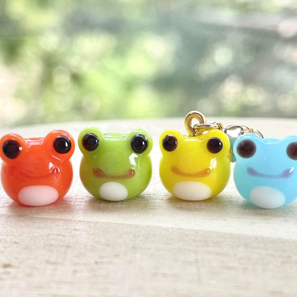 Frog Glass Beads, Tiny, Clip On / Keychain / Phone Strap Charm, Handmade Lampwork, Cute Animal Miniature Accessories, Gift for Frog Lovers