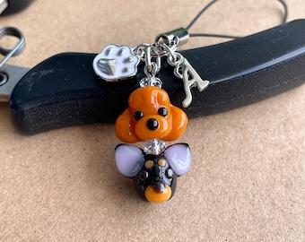 Custom Lampwork Glass Dog Breed Keychain / Strap / Clip On Charm