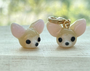 Lampwork Glass Fennec Fox Bead: Animal Clip On Charm, Keychain, Phone, Purse Accessory