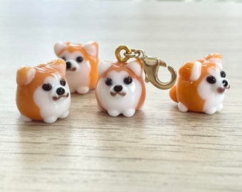 Lampwork Glass Akita Inu Bead (11x11mm): Japanese Dog Animal Charm, Keychain Phone Accessory, Jewelry Making