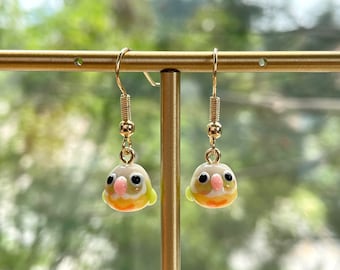 Pineapple Green Cheek Conure Earrings: Lampwork Parrot Jewelry