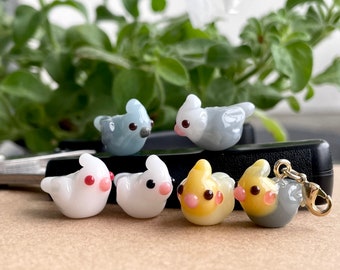 Handmade Lampwork Cockatiel Bead, Cute Glass Bird Zipper Pull, Keychain, Phone, Bag Purse Charm, Miniature Parrot Accessories, Bird Mom Gift