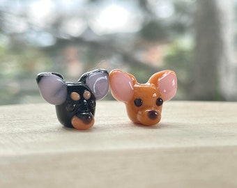 Tiny Miniature Pinscher Necklace: Handmade Lampwork Glass Miniature Dog Animal Jewelry