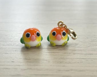 Lampwork Glass White Bellied Parrot Bead Charm: Zipper Pull, Keychain, Phone, Purse Accessory