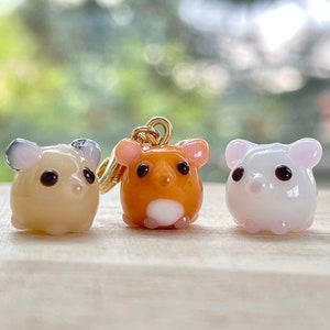 Hamster Glass Beads, Tiny, Blonde / Brown / White, Clip On / Keychain / Phone Strap Charm, Cute Animal Miniature Accessories, Gift for Kids
