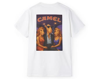 Cool Camel Joe Limousine Classic Fit Cotton Tee - Retro Vintage Camel Tshirt with cool Camel Don Sitting in a Limo on a night ride Backprint