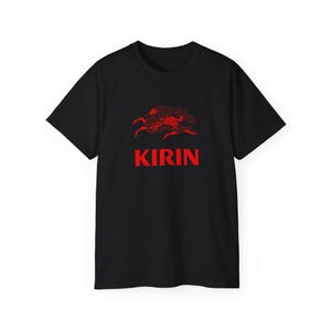 Kirin Beer Cooles Grafik-T-Shirt mit rotem chinesischem Drachendruck - Streetwear Classic Fit-Baumwoll-T-Shirt