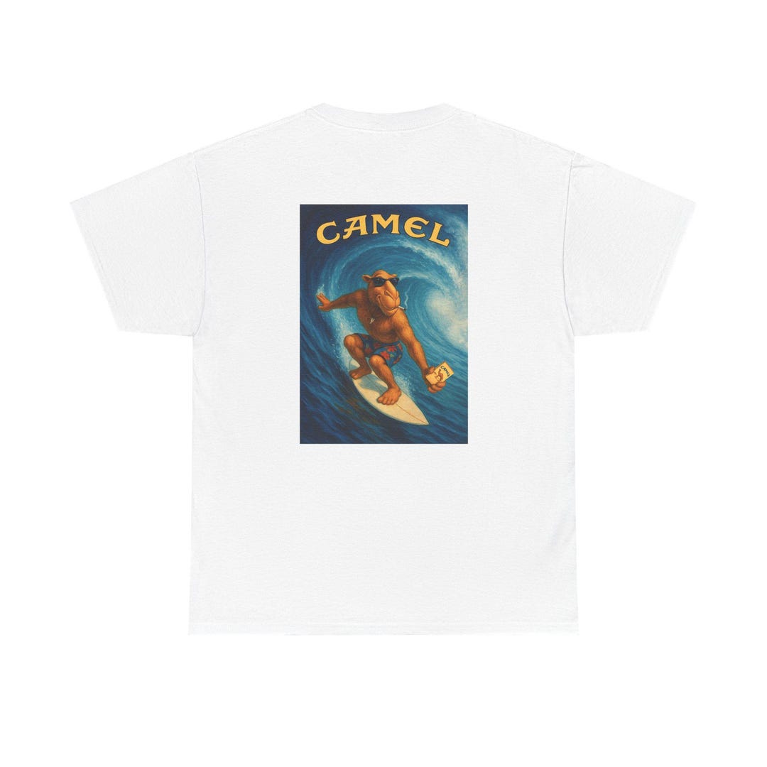 Retro Camel Joe Surfing Backprint Graphic T-shirt - Cool Vintage