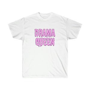 Drama Queen T-Shirt with Classic Fit and Pink Dripping Typography Print