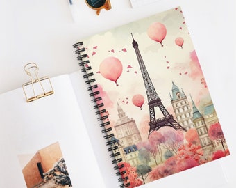 Pink, Notebook, Paris, Balloon, Spiral Notebook - Ruled Line
