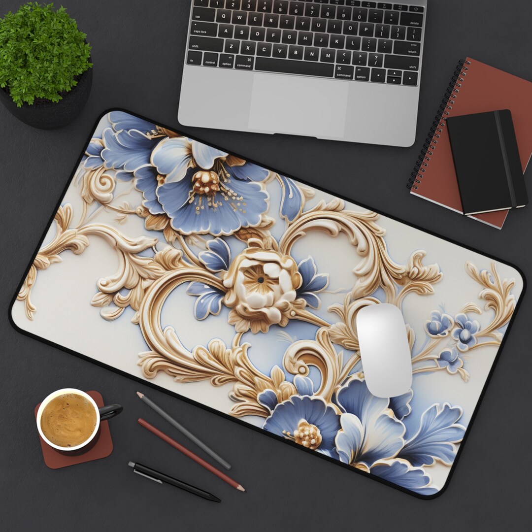 Blue, Gold Desk Mat Etsy