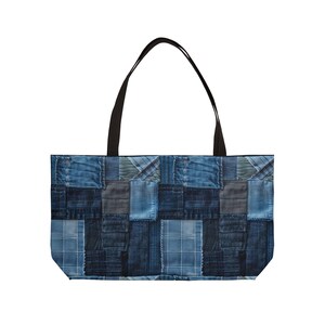 Denim-Look Weekender Tote Bag: Stylish Travel Accessory image 3