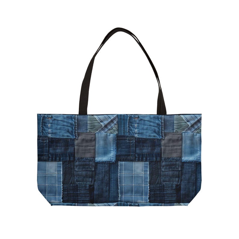 Denim-Look Weekender Tote Bag: Stylish Travel Accessory image 3