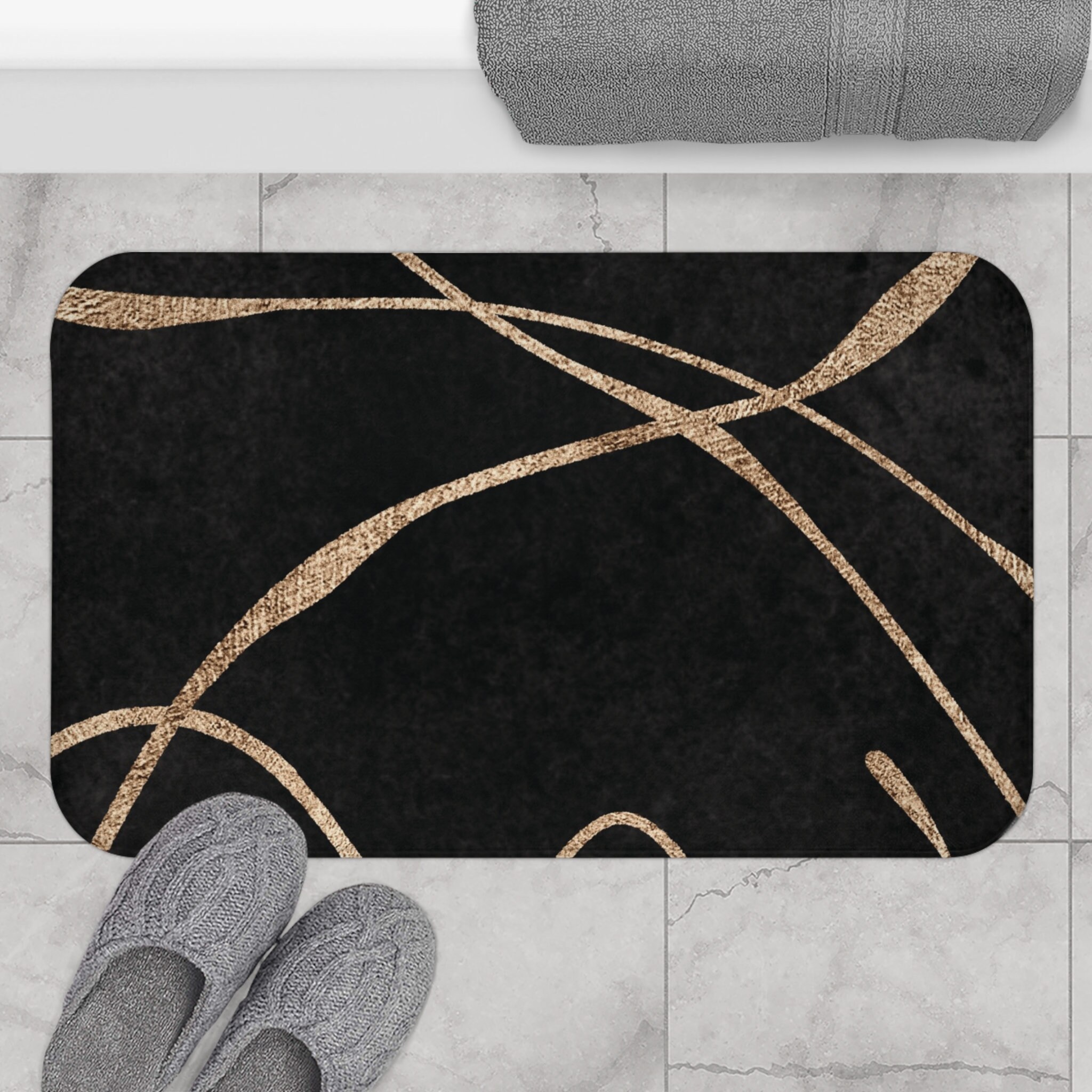 Black, Gold Bath Mat