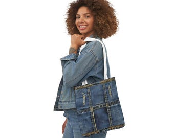 Denin Design Canvas Tote Bag, 5-Color Straps