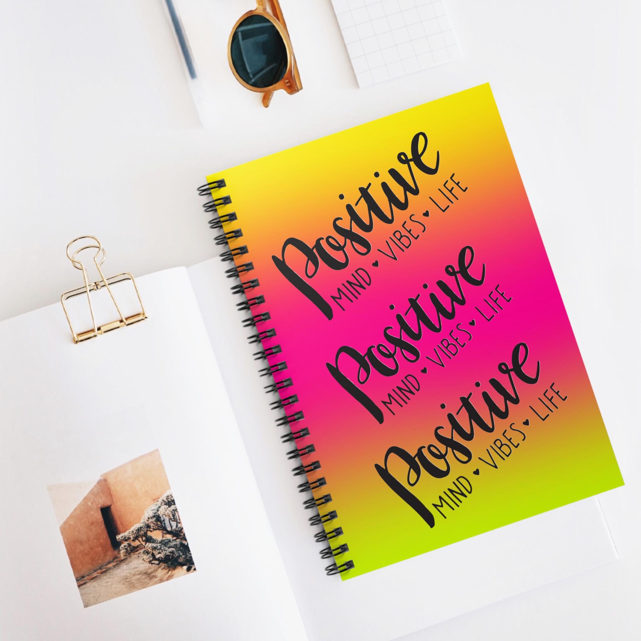Pink, Green, Positive, Mind, Vibes, Life Spiral Notebook - Ruled Line