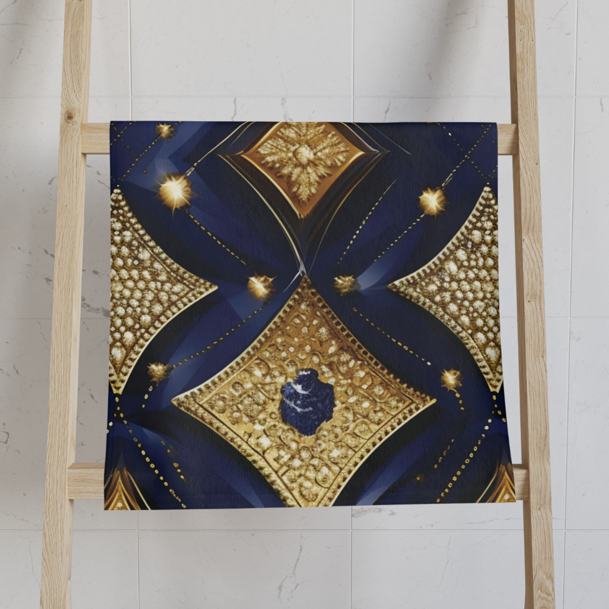 Blue and Gold Towel Etsy