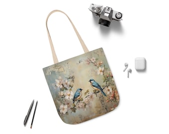 Bolsa de lona con pájaros y flores - Compras ecológicas