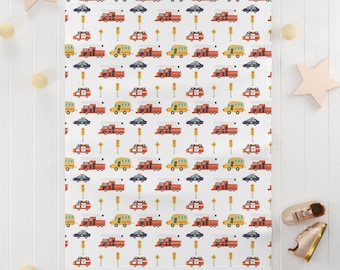 Fire Truck, Police Car, Bus Baby Throw, Child's Blanket, Soft Fleece Baby Blanket