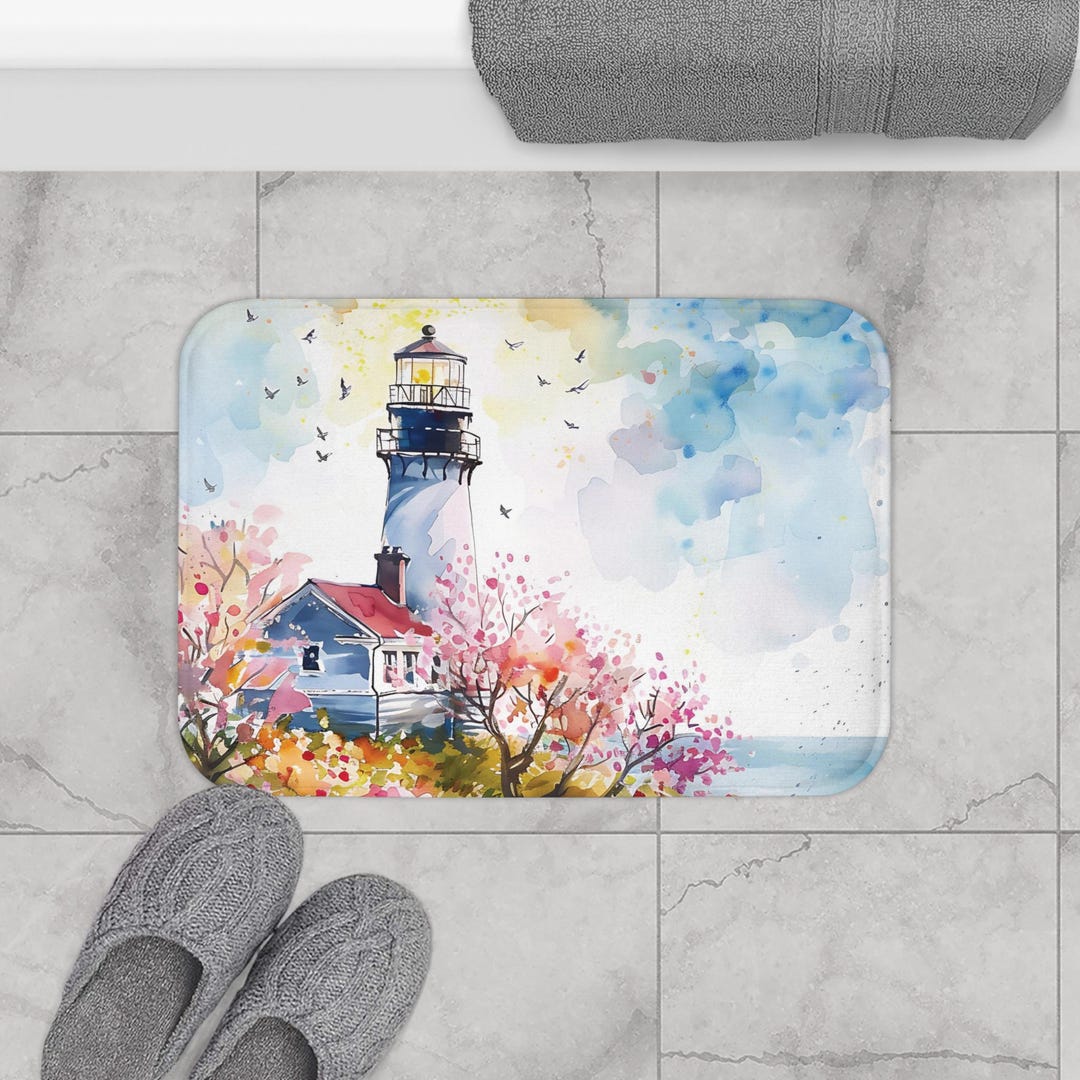 Lighthouse Watercolor Bath Mat: Coastal Decor - Etsy