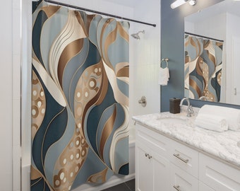 Grey, Blue, Gold Shower Curtains