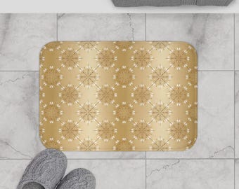 Tapete de banho de espuma viscoelástica com floco de neve dourado - Decoração de banheiro de inverno