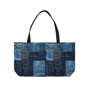 Denim-Look Weekender Tote Bag: Stylish Travel Accessory image 2