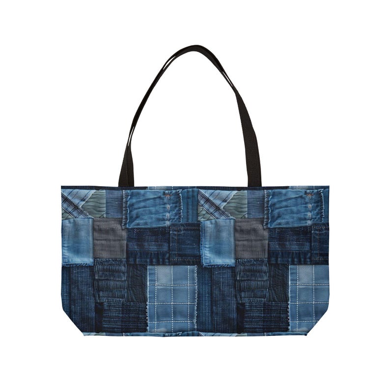 Denim-Look Weekender Tote Bag: Stylish Travel Accessory image 2