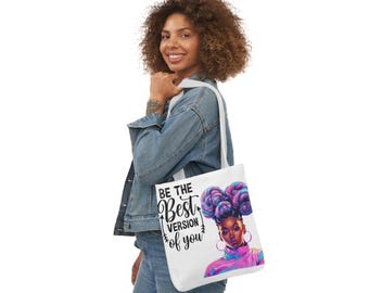 Be the Best Quote, Female Polyester Canvas Tote Bag (AOP)