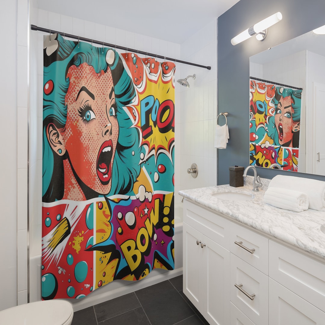 Poom Bow Retro Comic Shower Curtains - Etsy